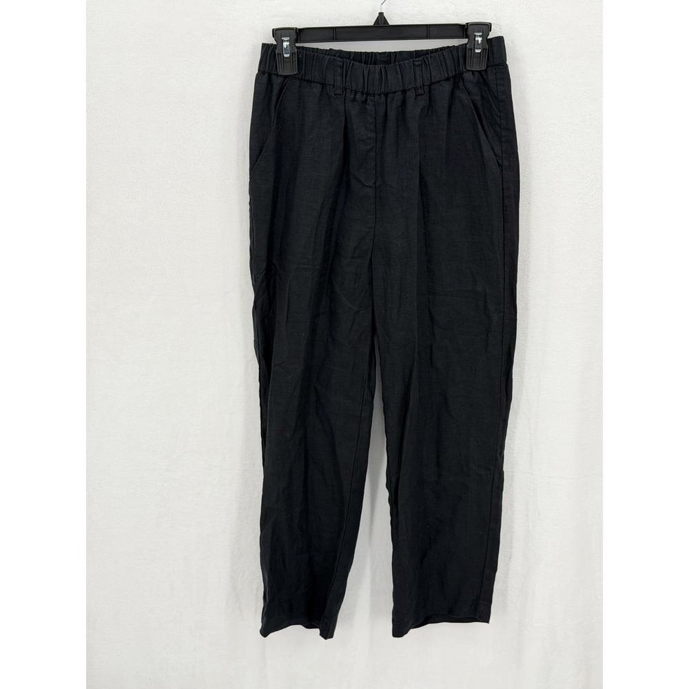 Quince Pants Womens XS Black Linen Cropped High Rise Coastal Sustainable Neutral